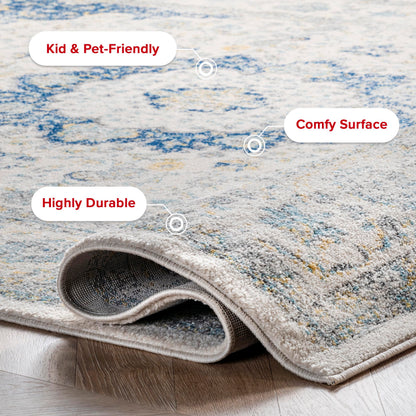 Nuloom Verona Blue/Off-White, 5' x 8' Oval, Vintage Medallion, Soft and Cozy, High Traffic, Stain Resistant, Easy Clean, Durable Area Rug for Bedroom, Living Room, Dining Space, Den, Foyer, Entryway