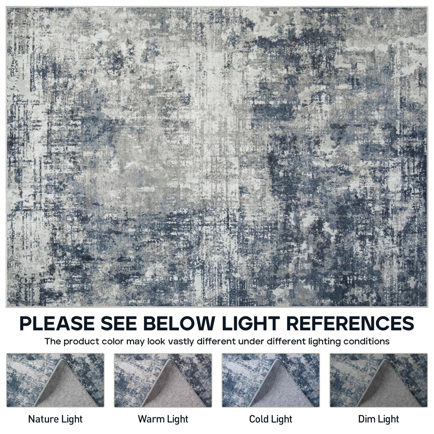 8x10 Area Rugs for Living Room Rug Washable: Modern Large Rug for Dining Room Bedroom Carpet Non Slip 8 by 10 Indoor Abstract Nursery Home Office Blue Grey
