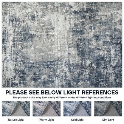 8x10 Area Rugs for Living Room Rug Washable: Modern Large Rug for Dining Room Bedroom Carpet Non Slip 8 by 10 Indoor Abstract Nursery Home Office Blue Grey
