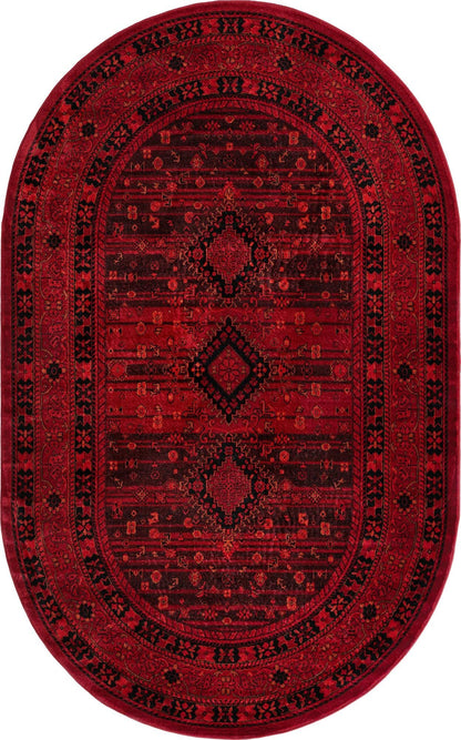 Unique Loom Tekke Collection Area Rug - Sheibani (5' 3" x 8' Oval, Red/ Black)
