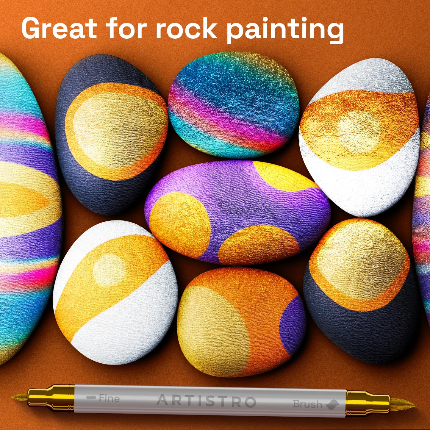 ARTISTRO 24 Metallic Acrylic Paint Markers - Paint Pens for Drawing, Brush + Fine Tips - For Fabric, Rock, Glass, Wood, DIY - Art & Craft Supplies for Adults, Teens, Kids - Teacher Appreciation Gift