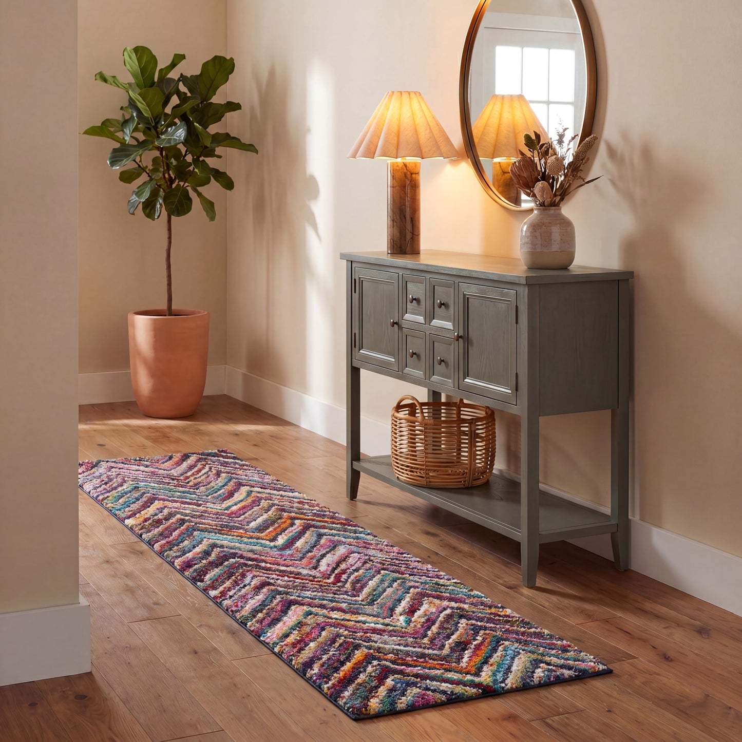 SAFAVIEH Fiesta Shag Collection Runner Rug - 2'3" x 8', Multi, Modern Abstract Chevron Design, Non-Shedding & Easy Care, 0.5-inch Thick Ideal for High Traffic Areas in Living Room, Bedroom (FSG363M)