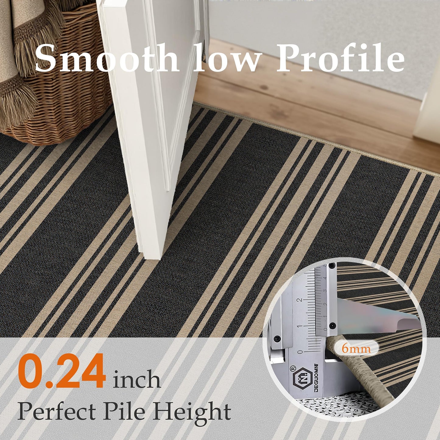 PureCozy Striped Easy Jute Rug 2x3 Black Entryway Carpet Washable Non Slip Door Mat Farmhouse Neutral Non Shedding Entry Small Indoor Outdoor Rug for Kitchen Bedroom Mudroom Bathroom