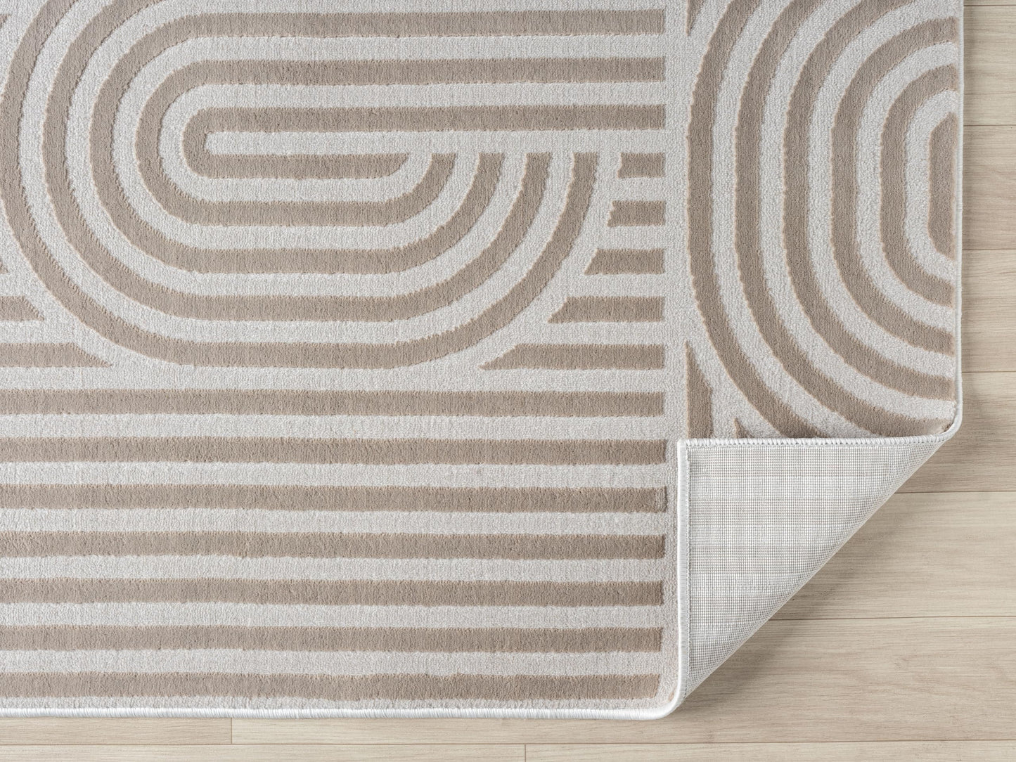 RUGGERRUGS Annabel Modern Geometric Area Rug for Living Room, 4x6 Contemporary Arched Linear Beige Neutral Rug, Stain Resistant Non-Shedding Carpet for Bedroom, Dining Room or Kitchen (4' x 6', Beige)