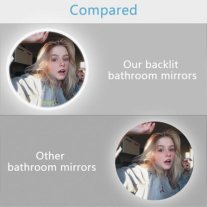 24X24 LED Bathroom Mirror with Lights, Anti-Fog, Dimmable, Backlit + Front Lit, Lighted Bathroom Vanity Mirror for Wall, Memory Function, Shatter-Proof
