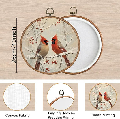KSDUT Cardinal Wall Decor Art - Memorial Wall Art Canvas Frame Hanging Prints, Vintage Winter Snowy Round Wall Art Decor for Home Farmhouse Bedroom Decorations 10"x10"