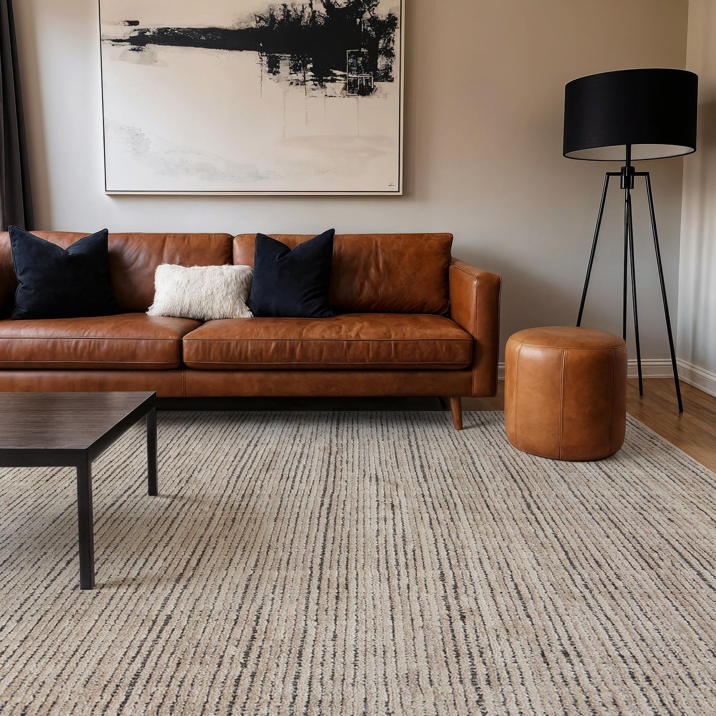 Rugshop Textured High-Low Indoor Area Rug, Neutral Stripe Design, Jute Backing, Living Room Bedroom Kitchen Rug, Easy-Care Spot Clean, 5' x 7' Beige/Gray