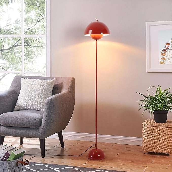 Modern Flowerpot Floor Lamp for Living Room, Industrial Tall Standing Lamp for Bedroom, Metal Shade Reflecting Light Reading Floor Lamp for Bedroom, Nursery Room, Corner(Dark Red)