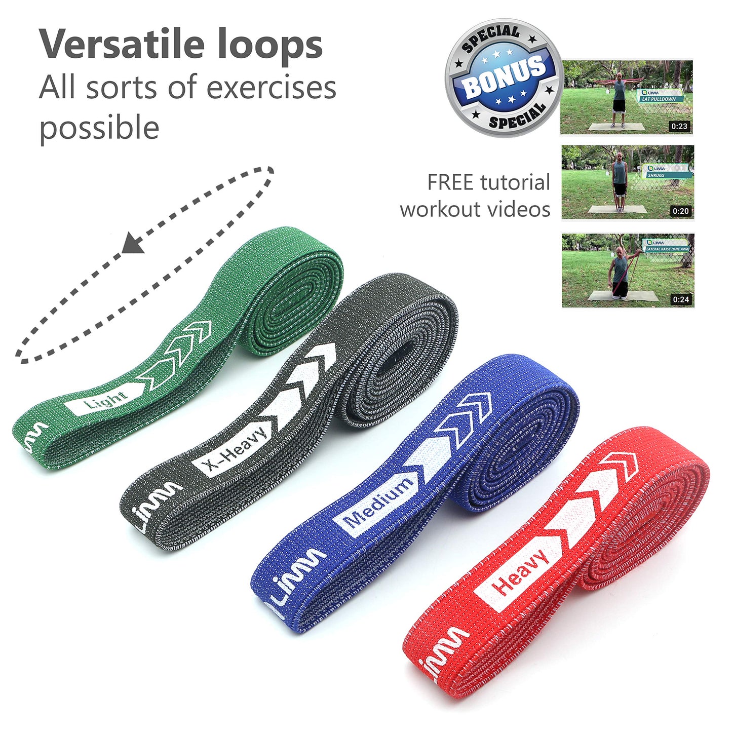 Fittest Pro by Limm Resistance Bands for Legs and Butt, Fabric Exercise Loop Bands Yoga, Pilates, Rehab, Fitness and Home Workout, Strength Bands for Booty