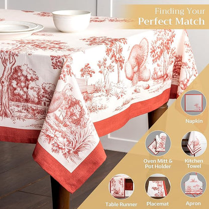 Maison d' Hermine Table Cloth Rectangle Table 100% Cotton 70 x 90 Inches Fall Tablecloth Reusable Everyday Use for Thanksgiving Christmas Decorations Dining Farmhouse Party (Holy Jouy - Red)