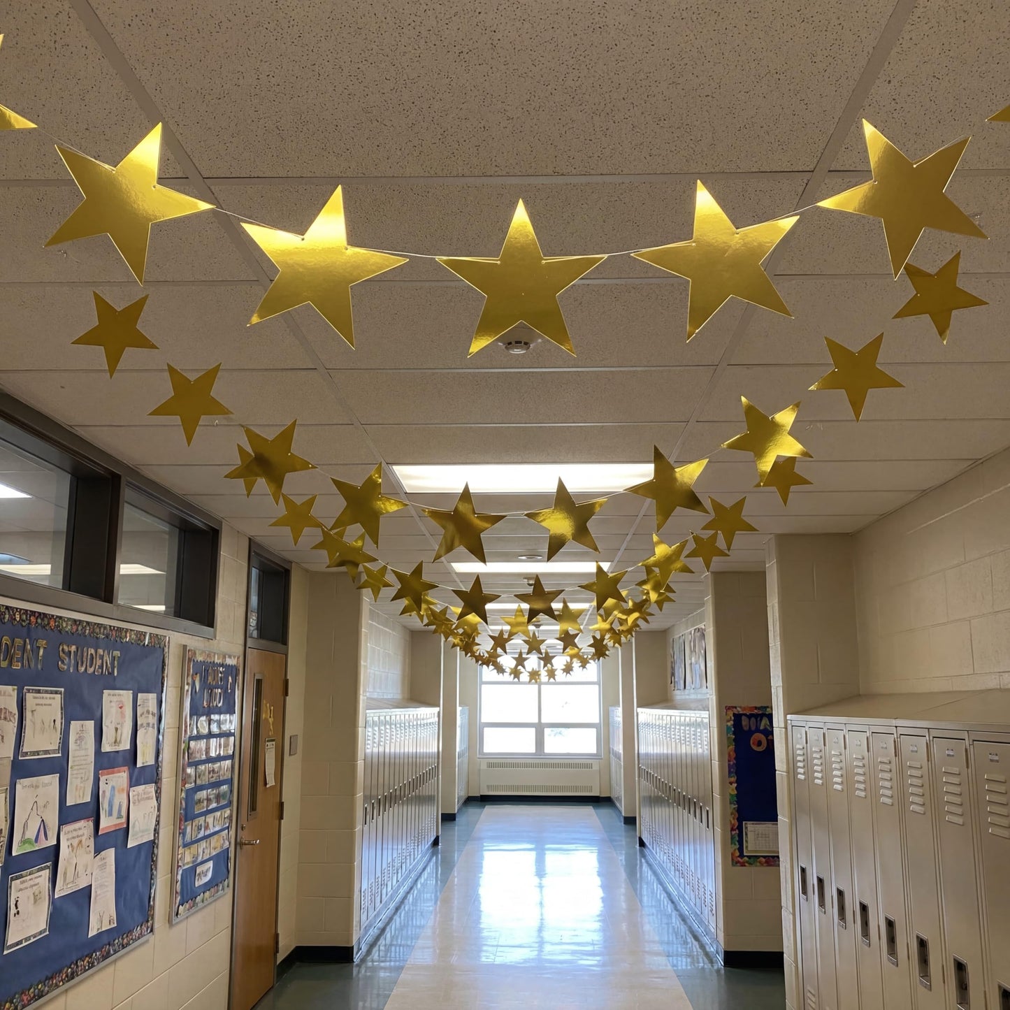 Outus 48 Pieces 11 Inch Large Gold Stars Cutouts Gold Stars Decoration Double Printed Paper Star for Movie Night Bulletin Board Decoration, Classroom Wall Party Decor Back to Shcool Party Decor