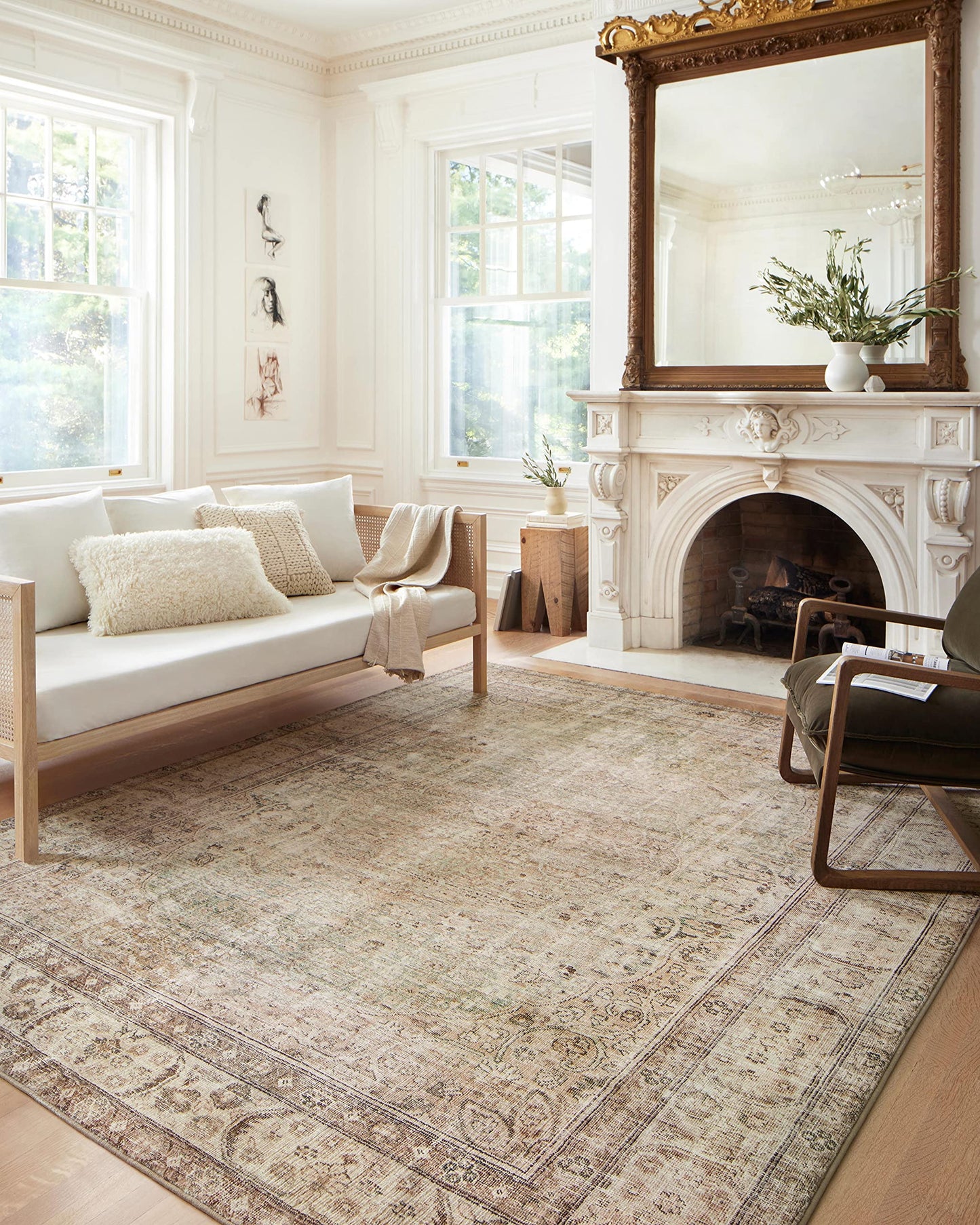 Loloi Margot Collection MAT-01 Antique/Sage 7'-6" x 9'-6" Area Rug feat. CloudPile, No-Shed Easy Clean Large Patterned Area Rug for Living Room, Bedroom, Dining Area
