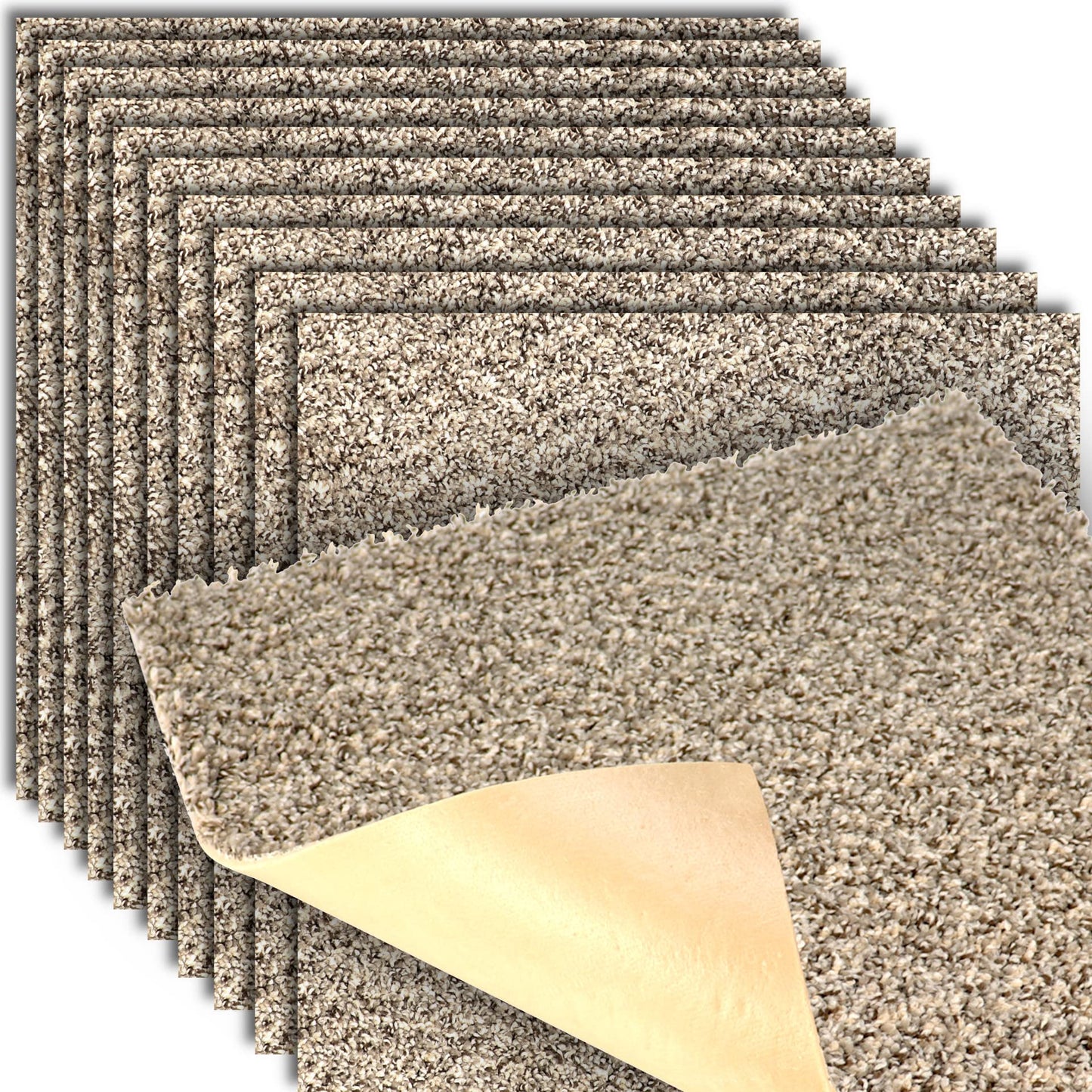 Eclipse Peel and Stick Carpet Tiles, Attached Cushion, Easy DIY Install, Soft Residential Carpet, American Made, Seamless Appearance, Plush, Great for Area Rug (10 Tiles - 22.5 Square Feet, Equinox)