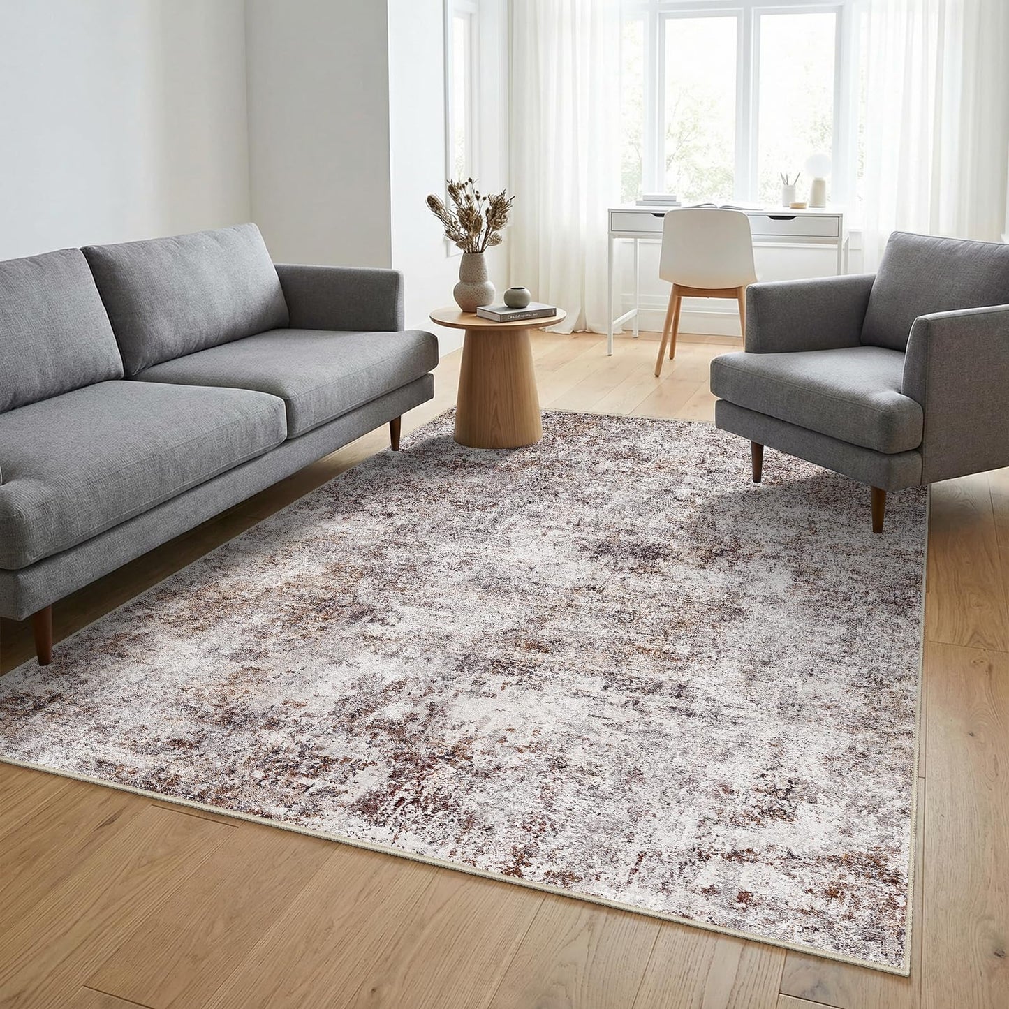 Pet Friendly Washable 4x6 Rug: Easy to Clean Durable Carpet for Homes With Pets or Elderly Anti Skid Backing for Hardwood or Tile Floors Ideal for High Traffic Living Room Dining Room (Brick Gray,4x6)
