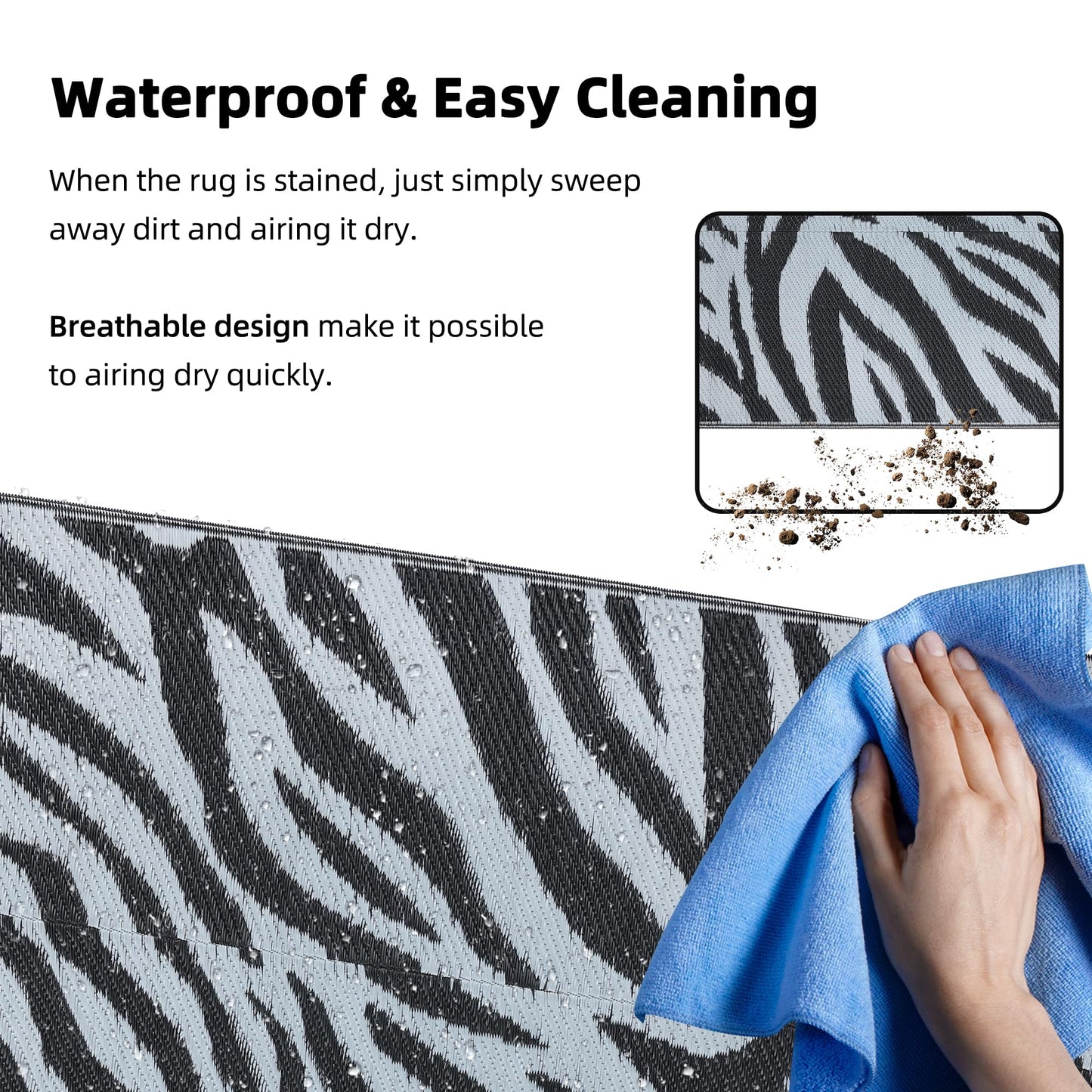 Boulder Bee Outdoor Rugs | Plastic Straw Rug | Waterproof Outdoor Camping Rugs | Quick Drying Picnic Rug | Sand Free Reversible Beach Mats | 5 x 8 Feet | 2.7 lb