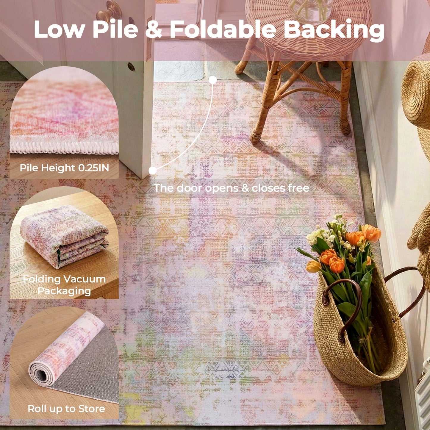 Kokia Abstract 9x12 Area Rugs Living Room Washable Low Pile Non-Slip Indoor Decor Pink Orange Carpet Foldable Stain Resistant Ombre Rugs Bedroom Dining Room, Oslo Liora