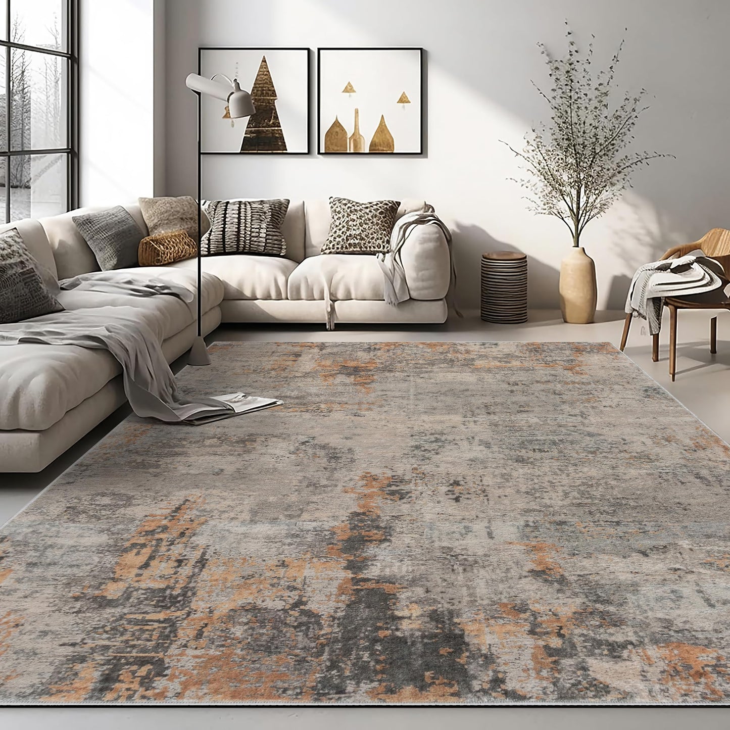 Auemtyn 5x7 Washable Area Rug - Modern Abstract Soft Thin Non-Slip Indoor Floor Carpet for Living Room Bedroom Dining Nursery Farmhouse - Brown