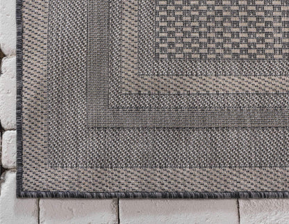 Unique Loom Outdoor Border Collection Area Rug - Soft Border (9' x 12' Rectangle, Black/ Ivory)