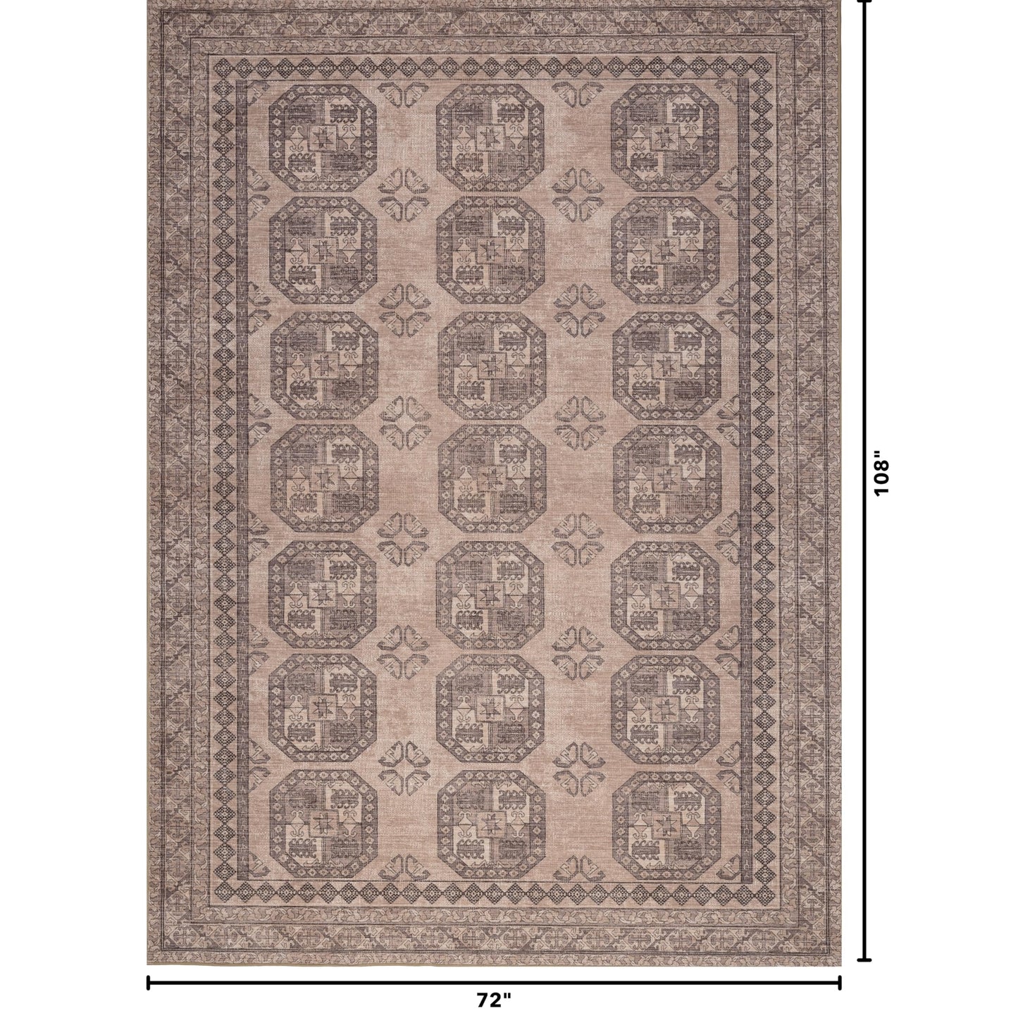 Kuden 6x9 Area Rug, Machine Washable Area Rug with Non-Slip Backing, Vintage Style, Soft, Easy Clean, Low Pile Rug for Living Room, Bedroom, Dining Room