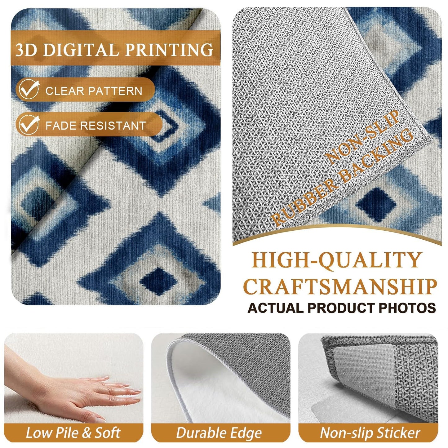Rustic Area Rugs 7x9 - Native American Inspired Tribal Design, Rustic Lodge Country Style, Washable Non Slip Soft Floor Carpet for Living Room Bedroom Office, Geometric Home Decor