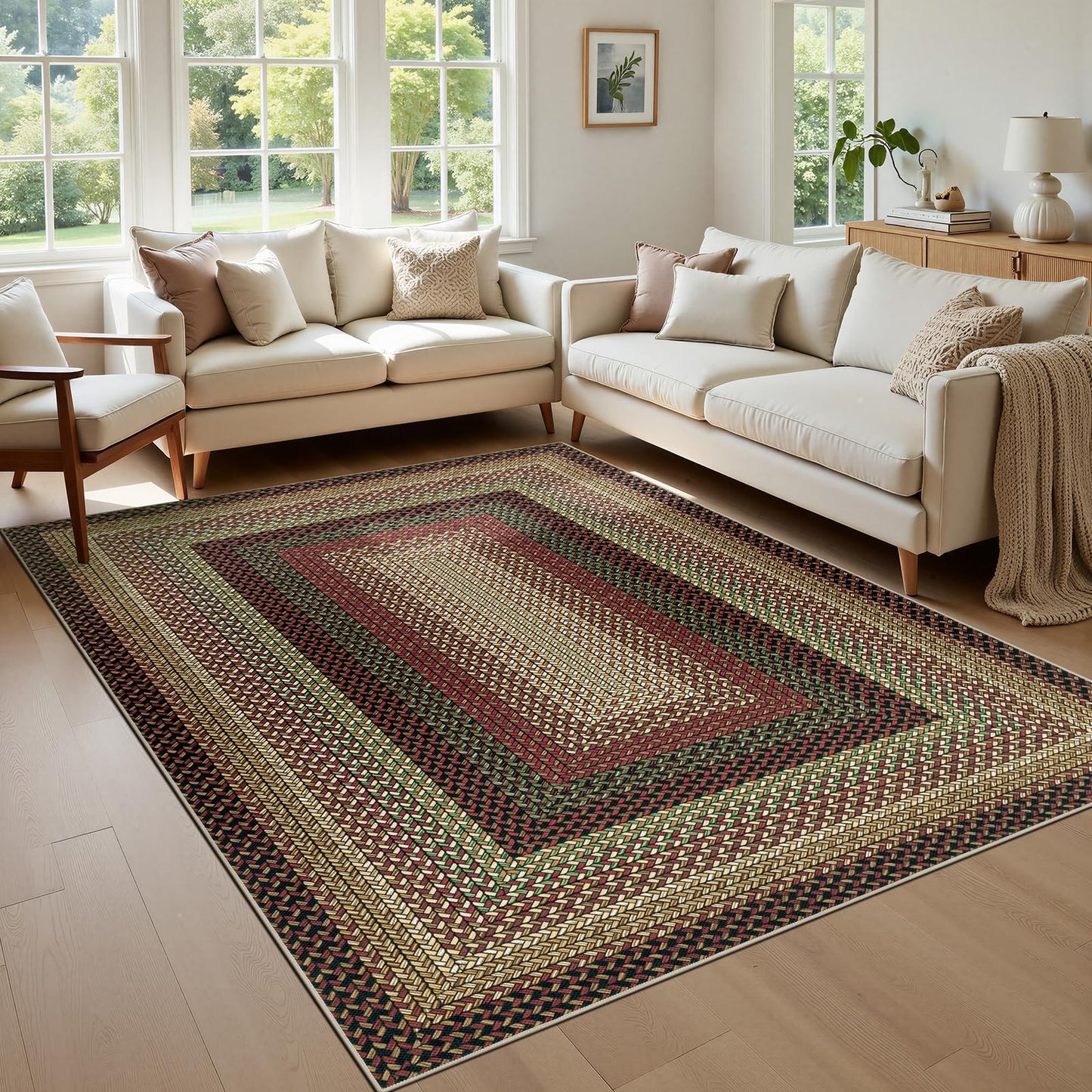 Ileading Faux Braided Area Rug 6'x9' Washable Farmhouse, No-Shed Non-Slip Woven Carpet, Pet Friendly Stain Resistant Jute Style Rug for Living Room Dining Bedroom Office