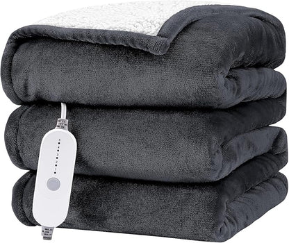 HYLEORY Heated Electric Blanket Full 72"x84" Soft Fleece & Flannel with 5 Heating Levels & 10 Hours Timer Auto Shutt Off, ETL Certified, Washable，Heated Blanket for Body-Dark Grey