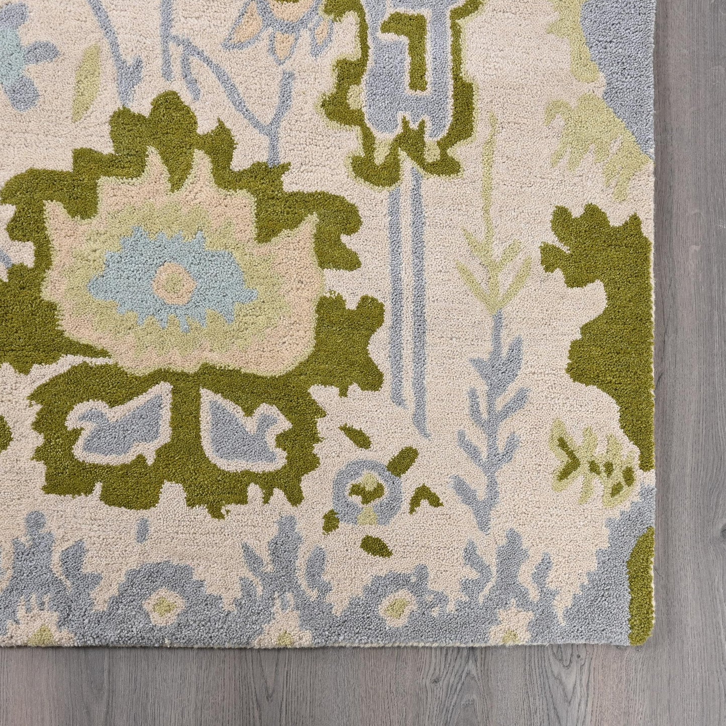 Handmade Oushak Wool Area Rug | Floral and Botanical Patterns in Soft Blue and Green | Luxurious Thick Pile for Living Room, Bedroom & Dining Room Decor (Blue & Green, 4' x 6')