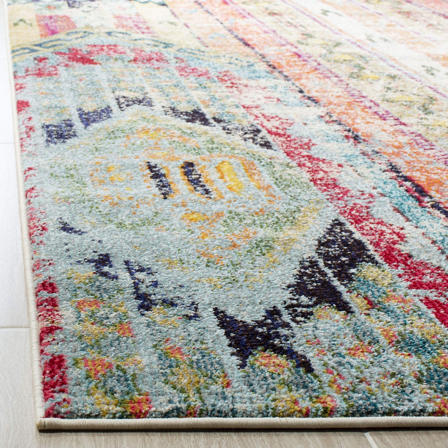 SAFAVIEH Monaco Collection Accent Rug - 4' x 5'7", Multi, Boho Chic Tribal Distressed Design, Non-Shedding & Easy Care, Ideal for High Traffic Areas in Entryway, Living Room, Bedroom (MNC222F)