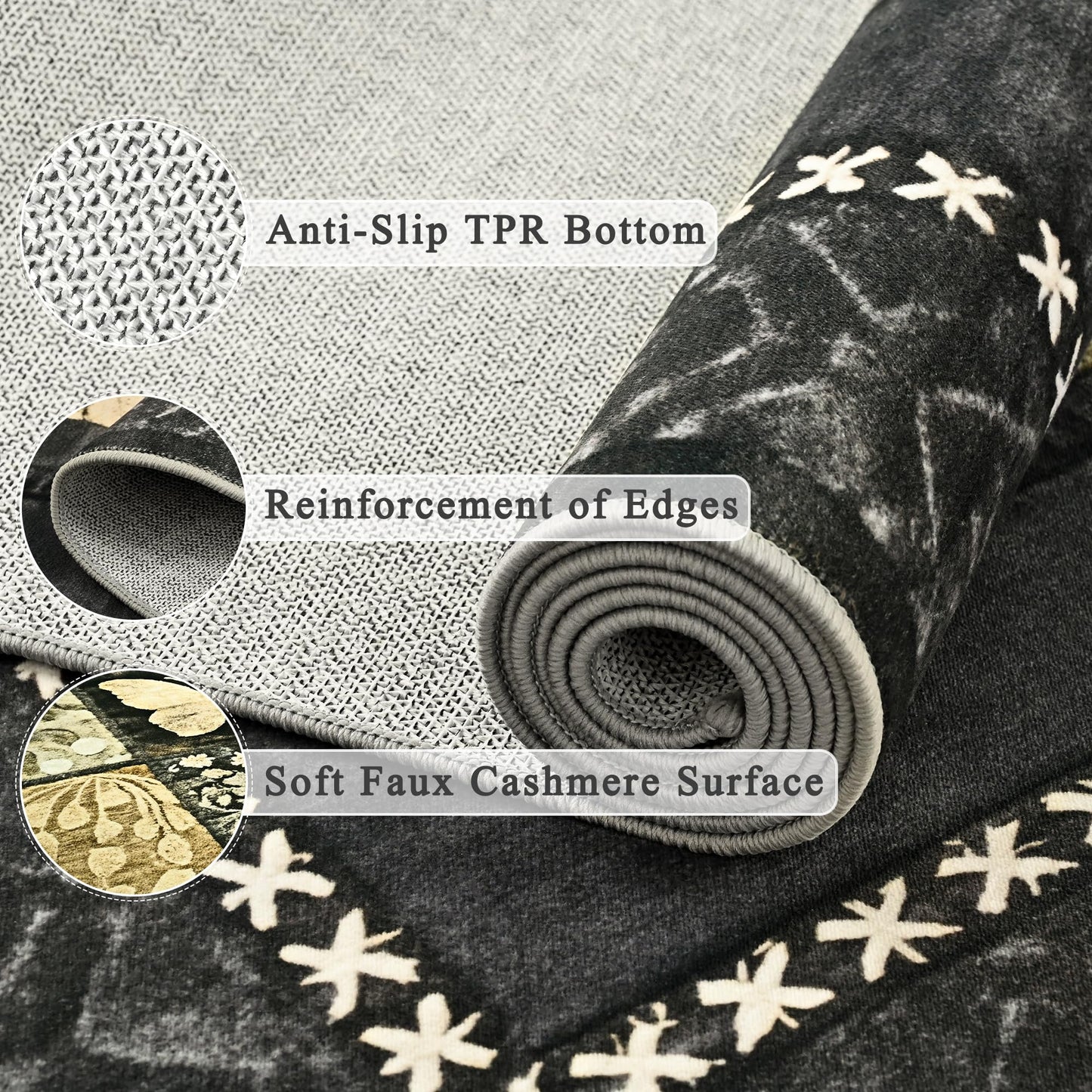 Tepook 4x6 Area Rugs for Living Room, Modern Large Geometric Rug for Bedroom, Washable Patchwork Rug Indoor Non Slip Throw Carpets for Dining Room Office Farmhouse Home Decor, Dark Grey