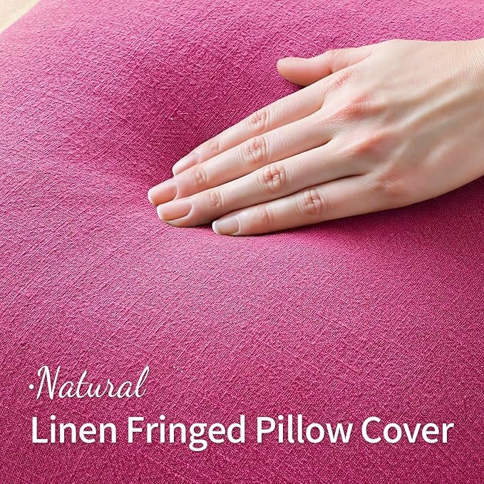 MIULEE Decorative Throw Pillow Covers Neutral Linen Fringe Throw Pillows Set of 2 Hot Pink Boho Farmhouse Cushion Covers with Tassels for Couch Sofa Bed Living Room Spring Home Decor 20x20 Inch