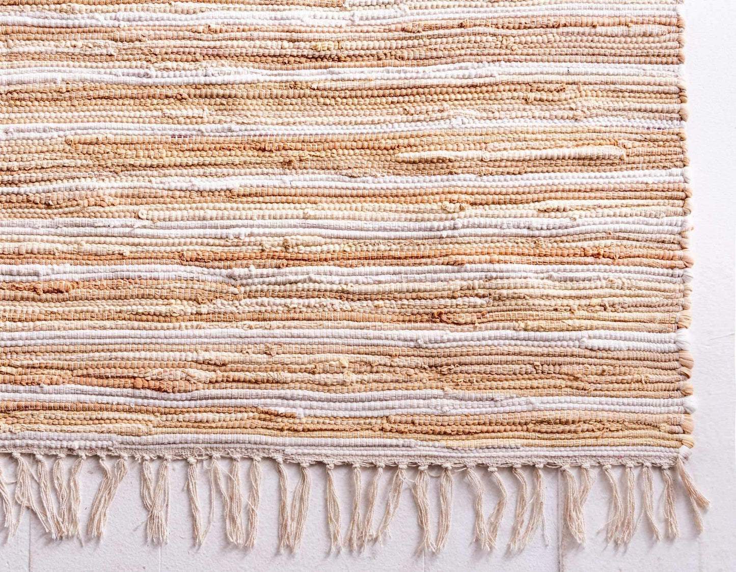Unique Loom Chindi Cotton Collection Soft Hand Woven Natural Fiber Striped Area Rug, 4 ft x 6 ft, Beige/Ivory