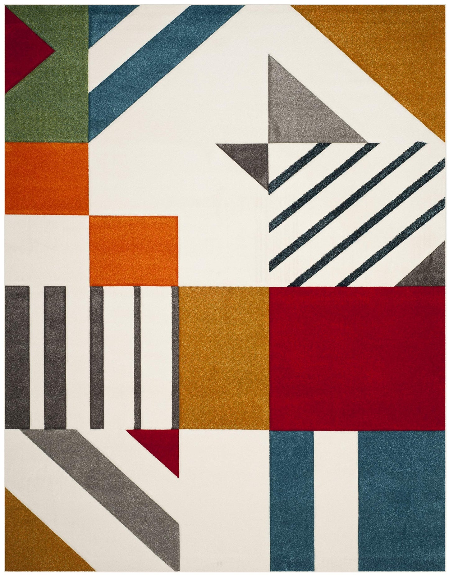 SAFAVIEH Hollywood Collection Area Rug - 9' x 12', Ivory & Peacock Blue, Mid-Century Modern Design, Non-Shedding & Easy Care, Ideal for High Traffic Areas in Living Room, Bedroom (HLW709B)
