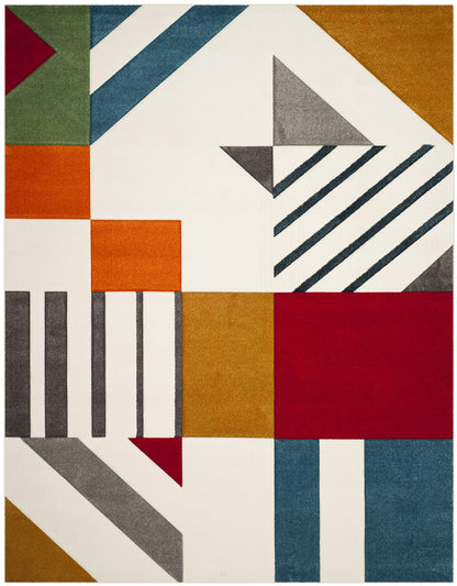 SAFAVIEH Hollywood Collection Area Rug - 9' x 12', Ivory & Peacock Blue, Mid-Century Modern Design, Non-Shedding & Easy Care, Ideal for High Traffic Areas in Living Room, Bedroom (HLW709B)