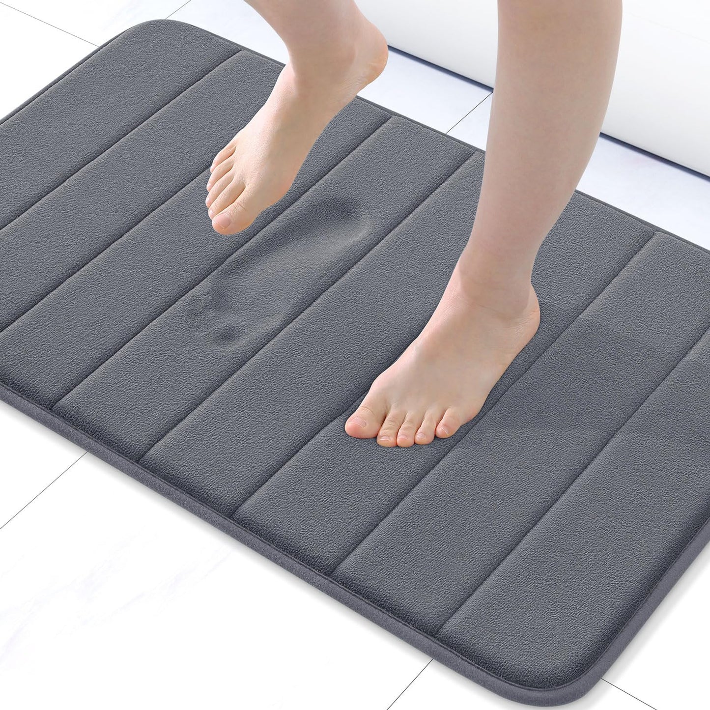 Buganda Memory Foam Bath Mat, 24" x 16", Ultra Soft and Non-Slip Bathroom Rugs, Water Absorbent and Machine Washable Bath Rug for Bathroom, Shower, and Tub, Dark Grey