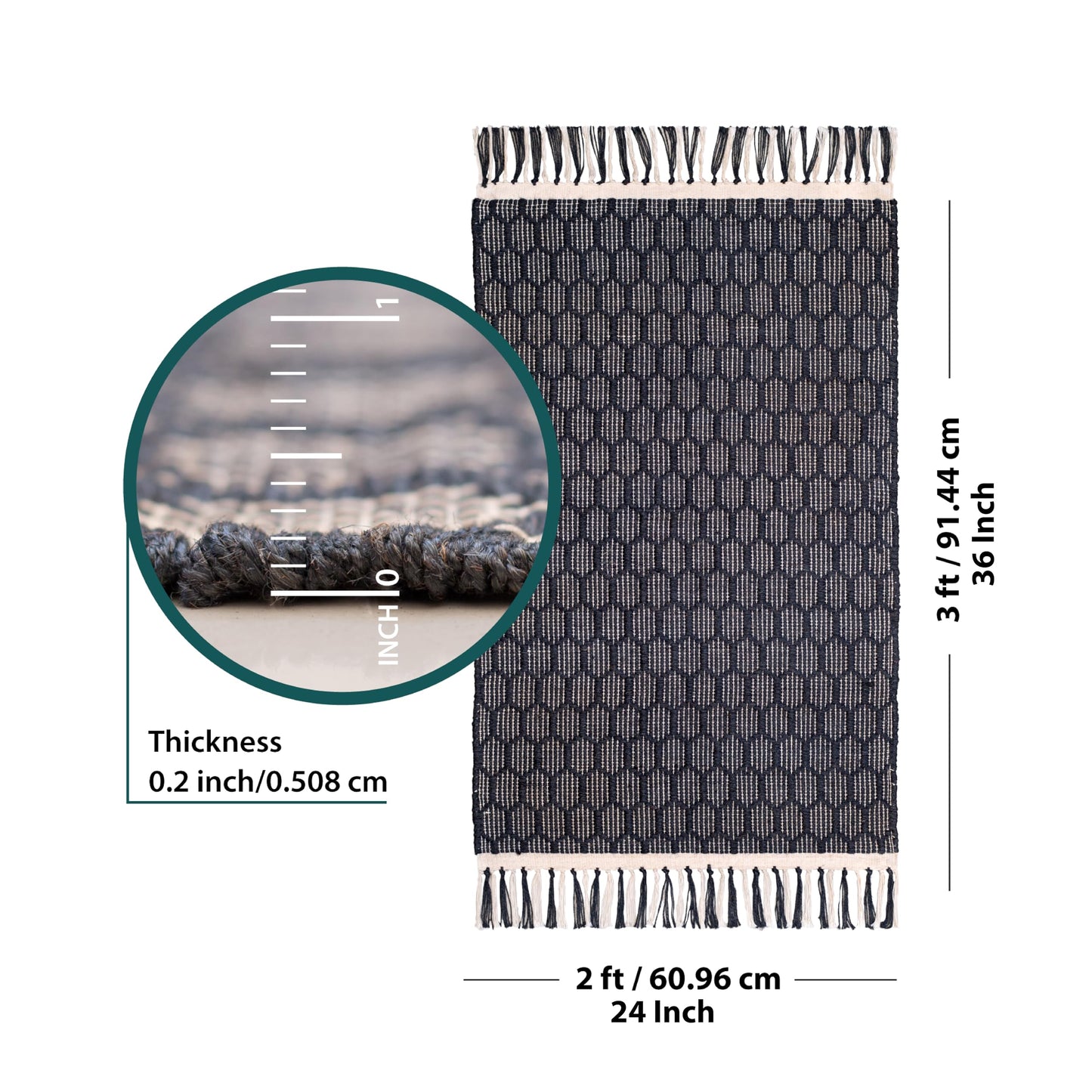 Eco Crave Handcrafted Front Door Mats 2x3 ft Natural Jute Cotton Indoor Welcome Mat, Durable Low Profile Farmhouse Entryway Rug, Perfect for Bedroom, Bathroom, Porch, Patio, Kitchen Entry, Black/White