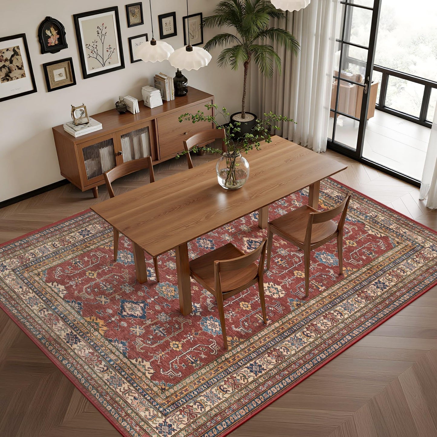 Rugland 8x10 Area Rugs - Stain Resistant Washable Area Rug, Anti Slip Backing Rugs for Living Room, Bedroom Vintage Tribal Area Rugs (8x10, Burgundy)