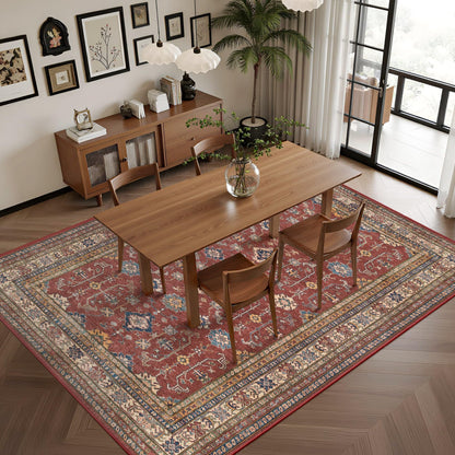 Rugland 8x10 Area Rugs - Stain Resistant Washable Area Rug, Anti Slip Backing Rugs for Living Room, Bedroom Vintage Tribal Area Rugs (8x10, Burgundy)