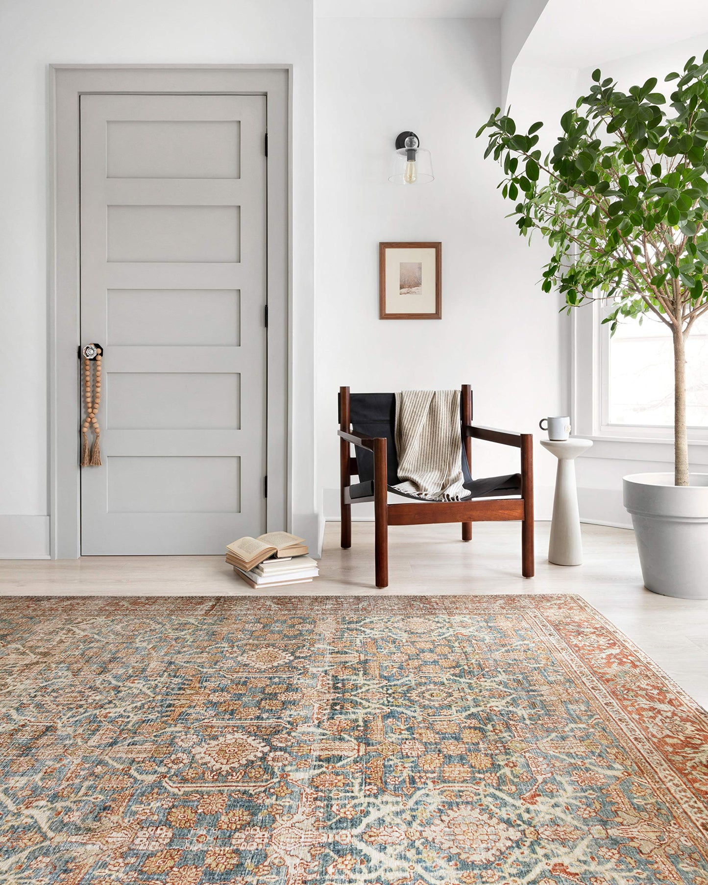 Loloi Layla Collection LAY-04 Ocean/Rust 7'-6" x 9'-6" .13" Thick Area Rug, Soft, Durable, Vintage Inspired, Distressed, Low Pile, Non-Shedding, Easy Clean, Printed, Living Room Rug