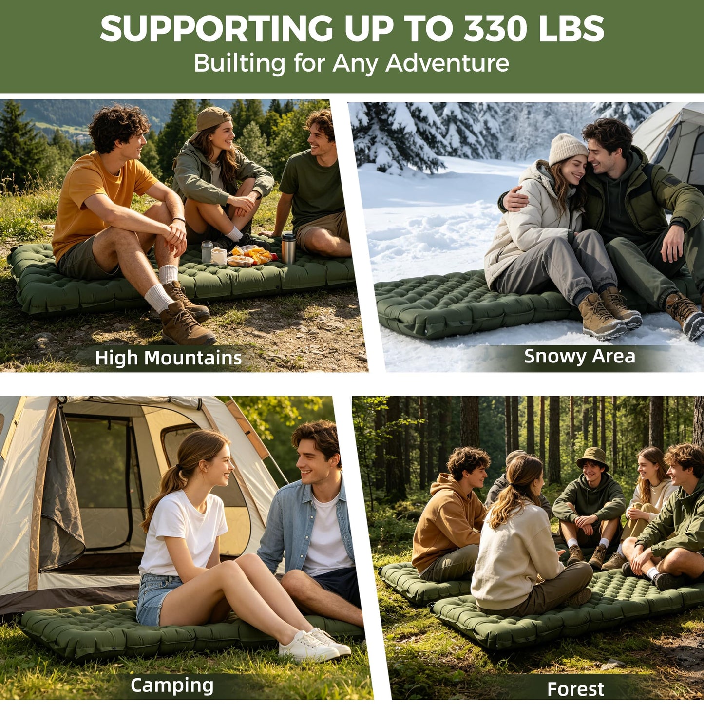 Asrug Camping Insulated Sleeping Pad with 9.0 R-Value for All Season Portable 4" Thick Camping Mattress Pad for Outdoor Hiking Tent Ultralight Backpacking Inflatable Sleeping Mat(Green)
