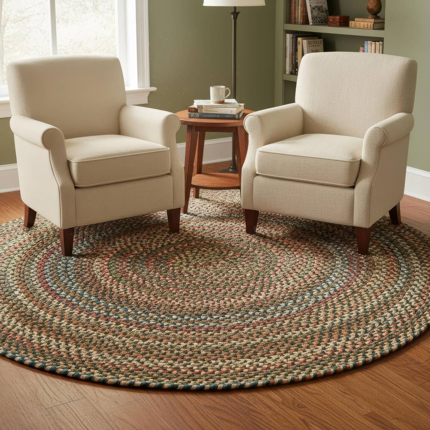 Spruce Green/Multi Braided Rug - 6' Round Rugs for Living Room and Dining Room Table - Vibrant Colors - Stain Hiding Material - Made in USA