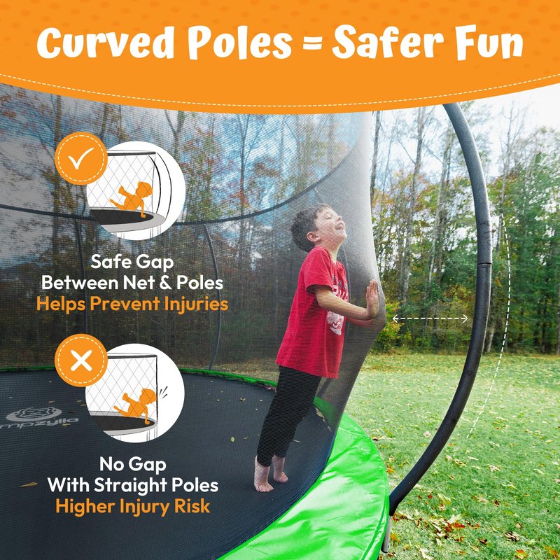 JUMPZYLLA Trampoline Outdoor 8FT 10FT 12FT 14FT 15FT 16FT with Enclosure and Ladder, ASTM Approved Recreational Trampoline for Kids and Adults, Anti-Rust Coated Frame (Green, 8FT)