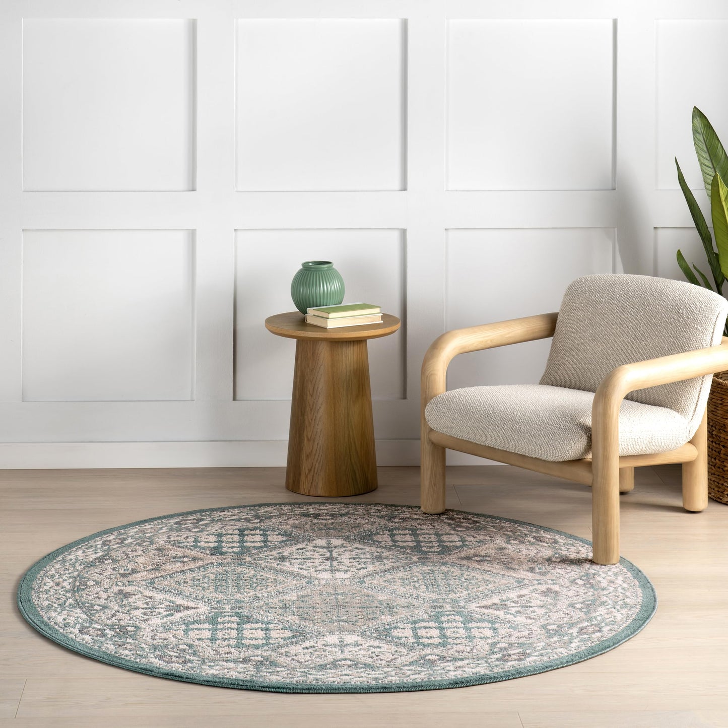 Nuloom Becca Blue/Ivory, 6' Round, Traditional Tiled, Soft and Cozy, High Traffic, Stain Resistant, Easy Clean, Durable Area Rug for Bedroom, Living Room, Dining Space, Den, Foyer, Entryway