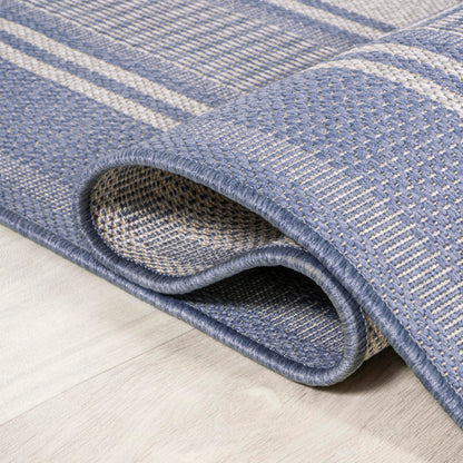 JONATHAN Y Double Stripe Indoor Outdoor Area Rug 8X10 Blue/Light Gray, Haynes Modern for Backyard, Patio, Porch, Easy-Cleaning, High Traffic, Pet-Friendly, Non-Shedding (SMB202E-8)