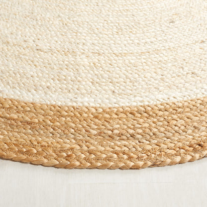SAFAVIEH Area Rug 3x5 Oval - Natural Fiber Collection - Ivory & Natural Brown, Handmade Jute, Braided Border Design (NF801M)