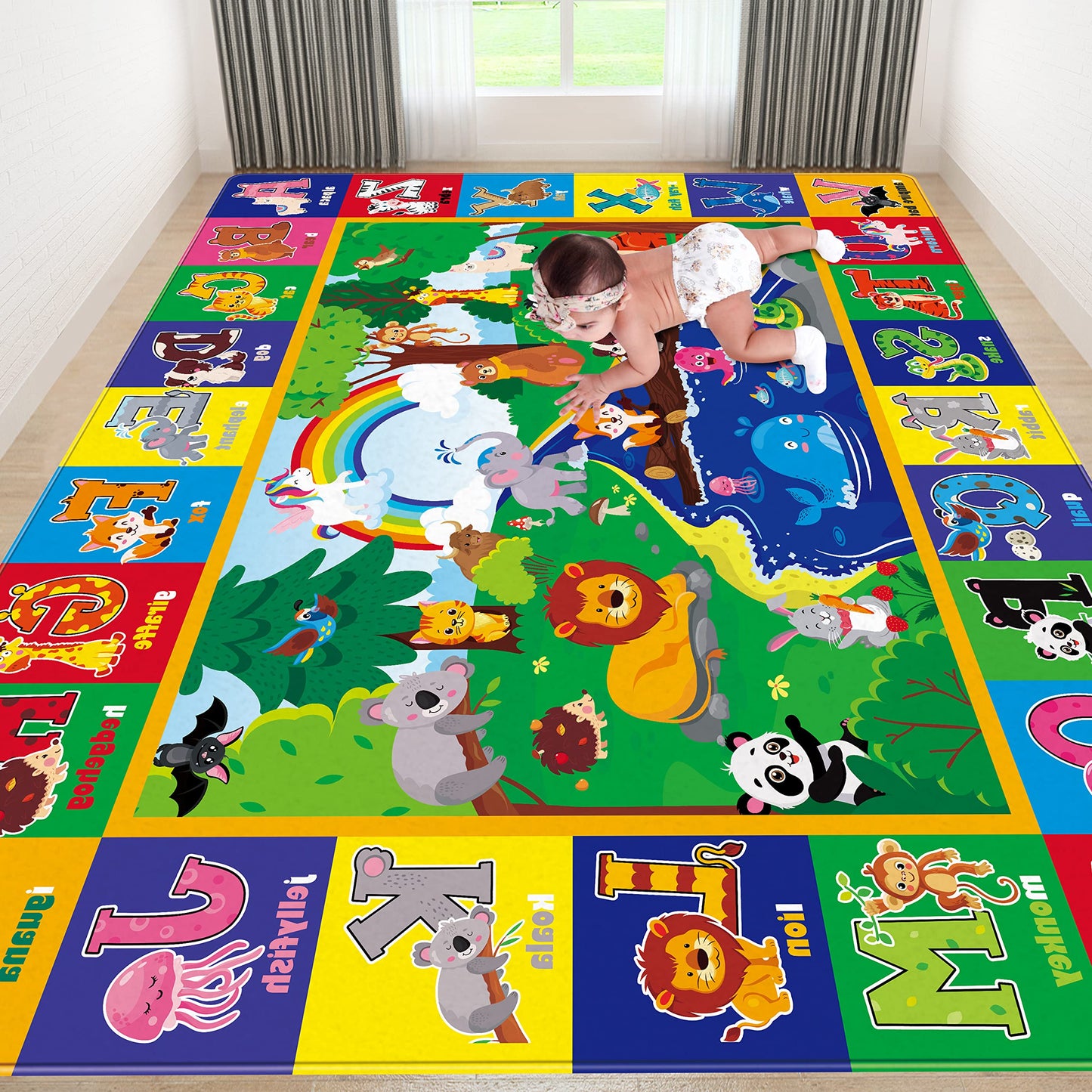 Soft Non-Toxic Baby Play Mat with ABC Alphabet - Foldable Crawling Mat for Infants & Toddlers, Extra Thick Floor Mat for Nursery, Playroom, Daycare | Non-Slip, Machine Washable (78.7X59 INCH)