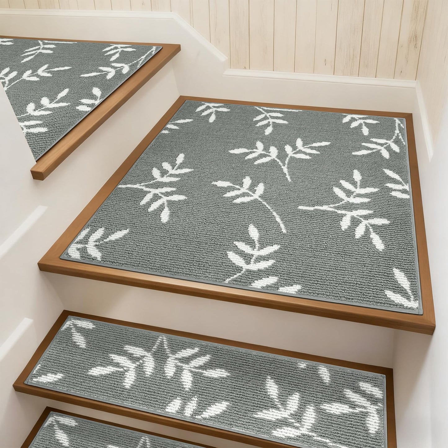 TANVILL Carpet Stair Treads, Non-Slip Landing Mat for Wooden Steps Indoor, 30"x 30" Peel and Stick Soft Stair Rugs for Pets Non Skid Wood Staircase Step Treads Reusable, Grey