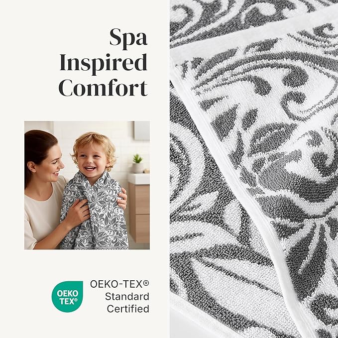Modern Threads Trefoil Filigree 6-Piece 100% Cotton Towel Set – Reversible Yarn