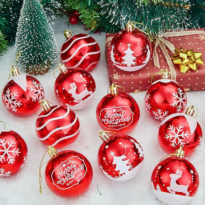 Joiedomi 36 Pcs Red Christmas Ball Ornaments Set, 2.3" Christmas Painting & Glittering Tree Hanging Decoration, Xmas Shatterproof Indoor Decoration for Tree Wreath Holidays Party Supplies