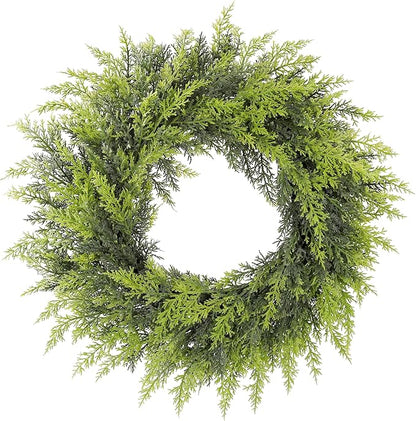 Real Touch Artificial Cedar Wreath 24" Fake Christmas Wreaths for Front Door Faux Pine Greenery Wreaths for Home,Window,Table,Mantle,Wall,Indoor,Outdoor Xmas Decorations