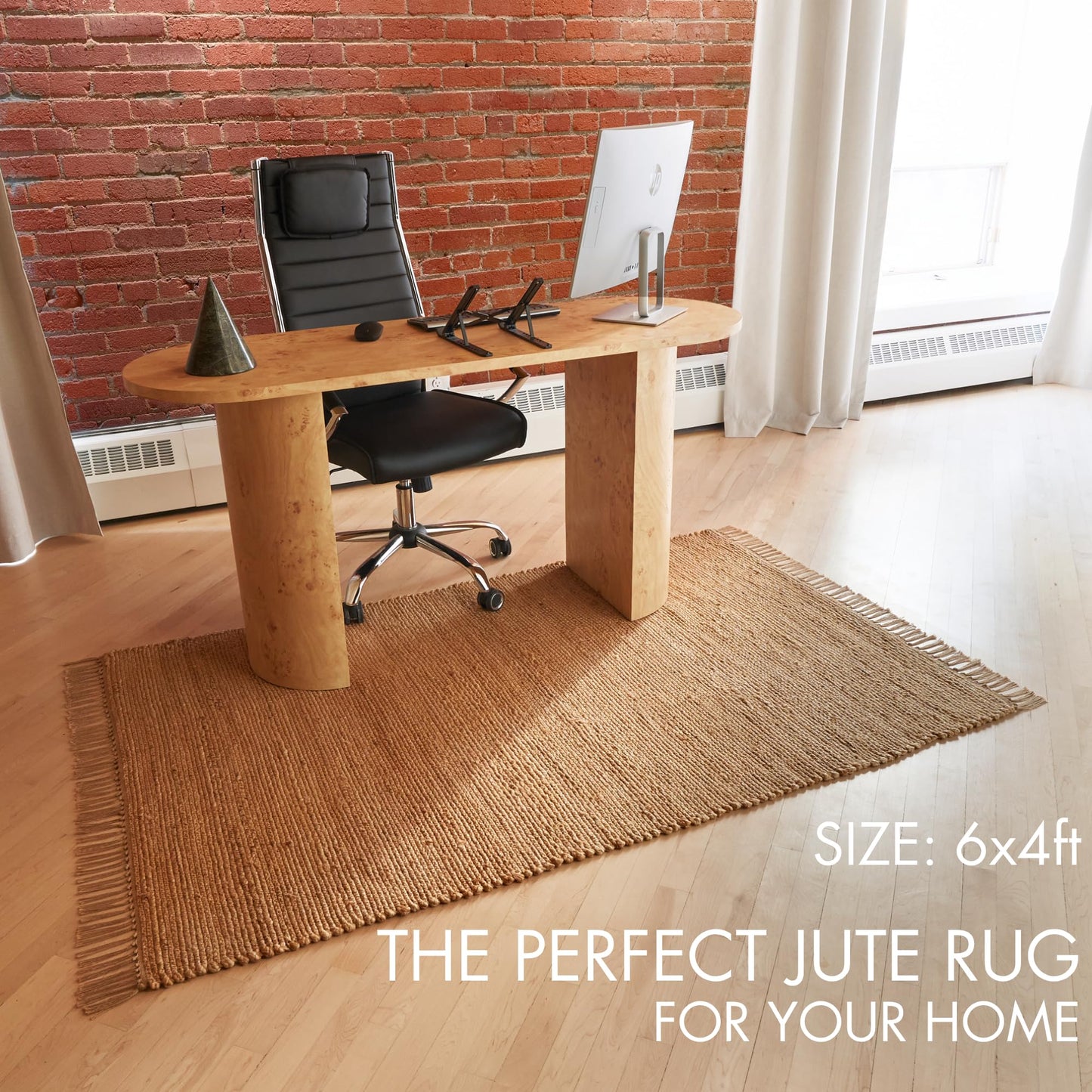 KIBAGA Beautiful Jute Area Rug for Your Home - This Natural 4x6 ft Hand Woven Rug Fits Perfectly Into Your Entry Area, Kitchen Or Living Room - Modern Braided Mat Enhances Any Boho/Farmhouse Decor